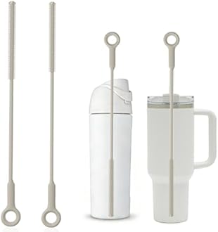 Silicone Straw Cleaner Brush,Extra Long Pipe Cleaners for Standard Straws,Compatible with 30/40 oz Tumbler Straws,Scratch-Free & Easy to Clean(Khaki)