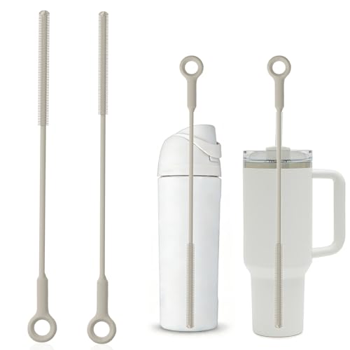Silicone Straw Cleaner Brush,Extra Long Pipe Cleaners for Standard Straws,Compatible with 30/40 oz Tumbler Straws,Scratch-Free & Easy to Clean(Khaki)