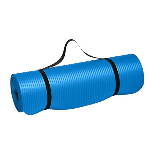 HODIAX Yoga Mats 10mm Extra Thick Yoga Pilates Mats Non-Slip Anti-Tear Yoga Mats For Exercise Fitness Workout With Carrying Straps Blue or Pink Color 72" x 24" x 0.4" (Blue)