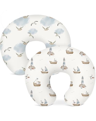 Image of Nursing Pillow Covers 2 Pack, Breastfeeding Pillow Slipcovers Soft and Stretchy, Nursing Covers for Baby Girls Boys Newborn (Sailing Waves)