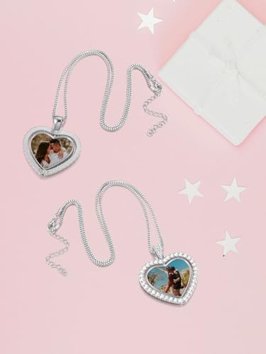 Zysta Personalized Picture Necklace Love Heart Double Sided Photo Custom Memory Pendant Full Color Photo Engraved Rotating Necklace Hip Hop Jewelry for Men Women4