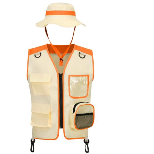 Kids Outdoor Explorer Kit Cargo Vest And Hat Zipper Pocket Vest And Hat for Camping Trips Adventure