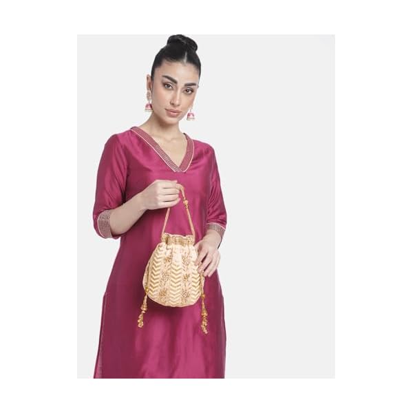 Peora Golden Potli Purse for Women Handmade Evening Handbag Stylish Bridal Fashion Wristlet Bag for Girls - Image 4