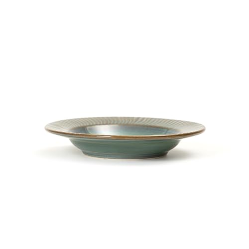 Image of Beyond Homes Ceramic Pasta Plates Shallow, 9.5 Inch, Set of 2 | Gloss Metallic Glaze | Ceramic Pasta Bowls | Stoneware Flat Pasta & Maggie Bowl | Chip-Resistant | Microwave Safe (2, Jade Green)