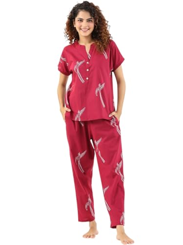 Image of Women's Cotton Printed Night Suit Set of Shirt & Pajama Set Women Night Wear Set