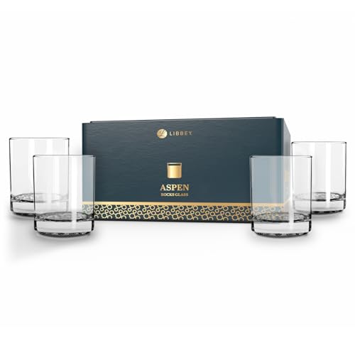 Libbey Aspen Double Old Fashioned Glasses Set of 4, 10.5 Oz, Clear, Retro Rocks Glasses, Bar...