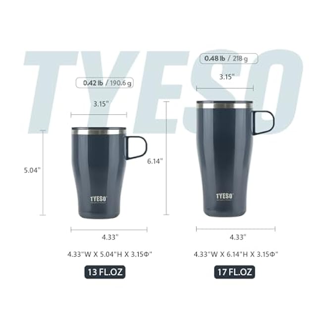 TYESO Coffee Mug,Insulated Tumbler with Lid,Vacuum Insulated Mug Double Wall Stainless Steel OfficeTumbler Cup (Red, 13 oz)