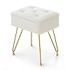 Vanity stool chair with storage square velvet makeup vanity chair with metal legs adjustable gold feet flip top ottoman foot rest with soft padded seat for bedroom living room  urban country home decor