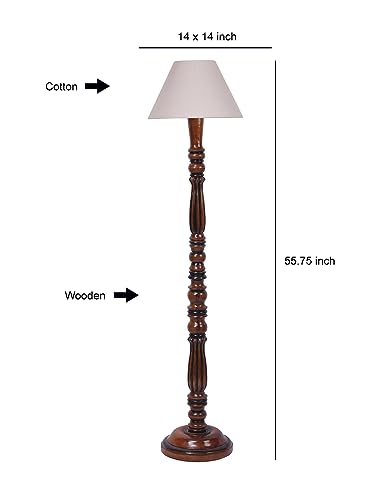Image of Floor Lamp with Wooden Base - Height 55 inch, Grey | Modern Standing Lamp for Living Room, Bedroom & Office | Stylish & Elegant Home Lighting Decor | Tall Decorative Lamp