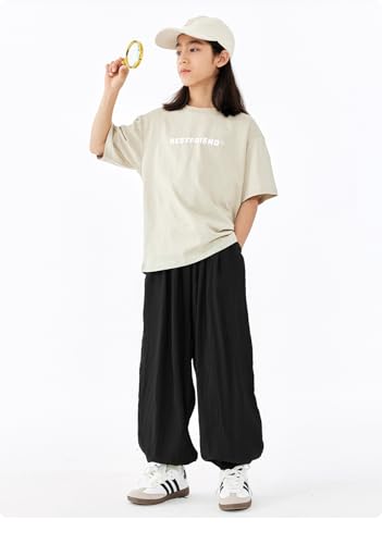 Irsutey Boys and Girls Solid Color Elastic Waist Thin Leg Tight Pants Summer Loose Breathable Casual Pants with Pocket2