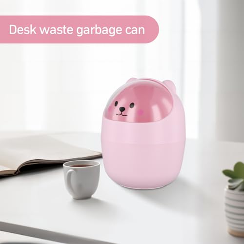 Catime Schreibtisch Mülleimer Niedlich, Süße Mini Kleiner Mülleimer Stifthalter mit Deckel, Tragbarer Abnehmbarer Tischabfalleimer, Kunststoff Abfallbehälter für Büro (Grau)