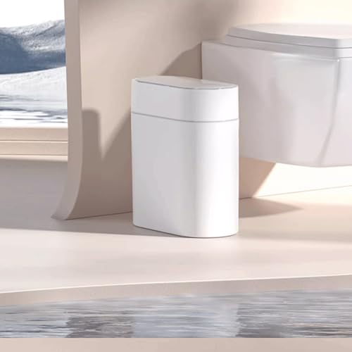 Compost bin Kitchen/Garbage Intelligent Sensor Trash Can Household Bathroom Toilet with Lid Electric Narrow Slit Model Sanitary Bin Step Trash can(Milky White)