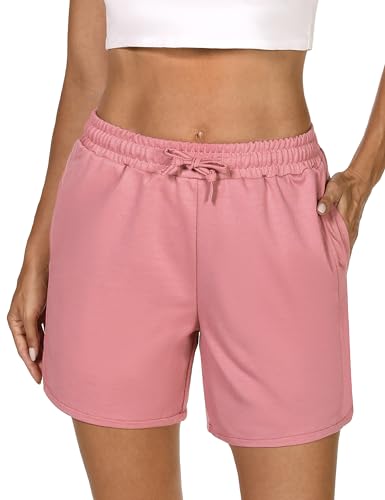Demegimi Pantalon Corto Mujer Short Deportivo,Verano Shorts Deportivos Mujer Pantalones Chandal Mujer Algodón Pantalón Corto con Cintura y Cordón para Jogging Yoga(Rojo XL)
