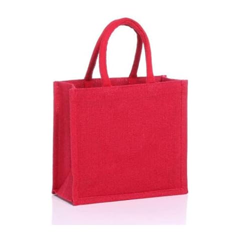 Hyper Mart Classic Large Strong Red Jute Shopper Bag Natural 100% Hessian with Waterproof Lining (Pack of 3) Cover