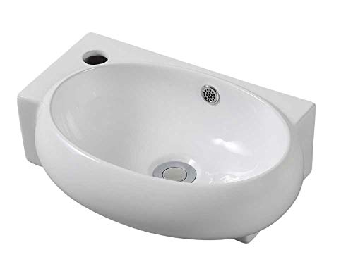Durovin Bathrooms Ceramic Basin - Wall Hung or Counter Top Mount Sink - Single Corner Tap Hole with Overflow - 420 x 280 x 150mm (WxDxH)