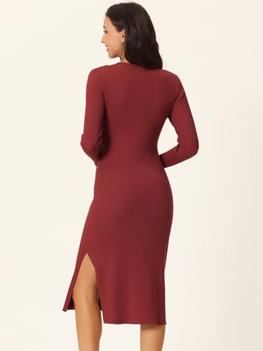 Seta T Women's Fall Winter Long Sleeve V Neck Ribbed Knit Side Slit Twist Front Midi Sweater Dress4