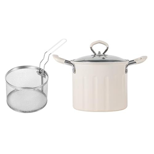 Image of 3L Deep Frying Pot with Strainer Kitchen Frying Pan for Frying Party Kitchen White | Home & Garden