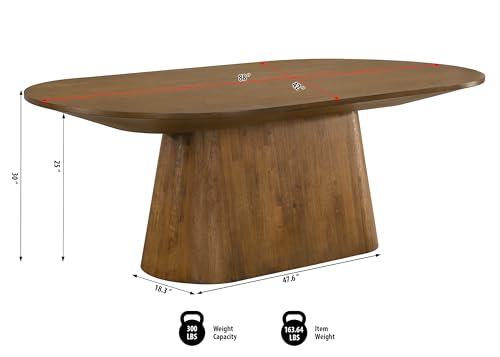 Image of Terra 88 inch Mid-Century Modern Oval Dining Table with Pedestal Base, Walnut | Transitional Style, Mid-Century Modern Inspired Pedestal Base, Wood Grain Top, Durable Wood Furniture