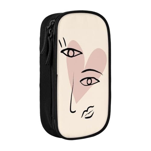 Picasso ピカソ 抽象 女の子 ライン ミニマリストペンケース 筆箱 文具ケース おしゃれ 筆袋 鉛筆ケース 鉛筆のサック 中高校生 軽量 収納バッグ 学生 子供 誕生日 入学ギフト 大容量 ダブルレイヤーBlack