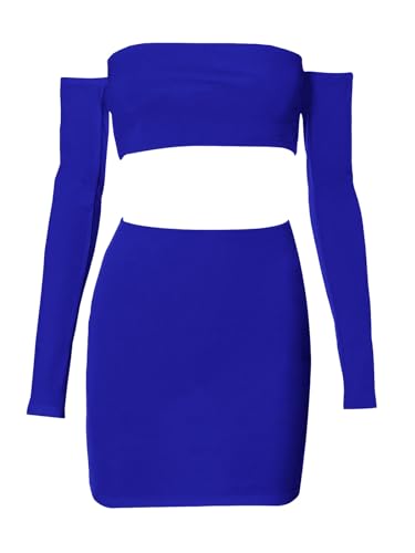 Image of Women's Summer Two-Piece Skirt Sets Sexy Off Shoulders Top Y2K Going Out Short T-Shirt Sets Mini Dress Outfits D293