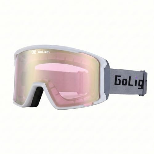 GoLight OTG Ski Goggles for Men & Women with Cylindrical REVO Lens Anti-Fog Double-Lens Design UV400 Protection Triple-Layer Foam Adjustable Anti-Slip Strap and Full-Day Breathable Ventilation