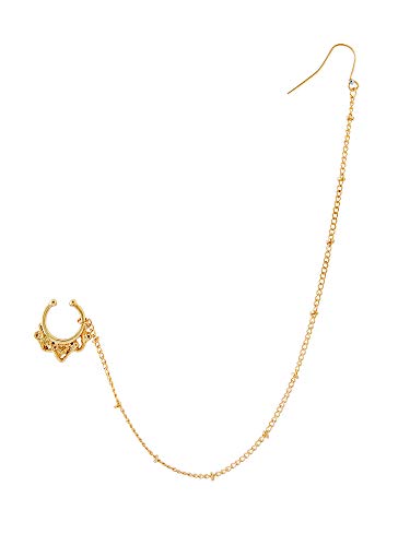 Geerier Women 14k Gold Plated Fake Septum Nose Hoop Ring Chain Body Jewelry Golden