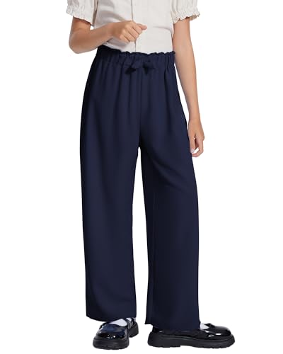 Image of Girls Wide Leg Palazzo Pant Loose Straight Cute Bow Waist Spring Summer Lightweight Dress Pant for Kids 5-14Y