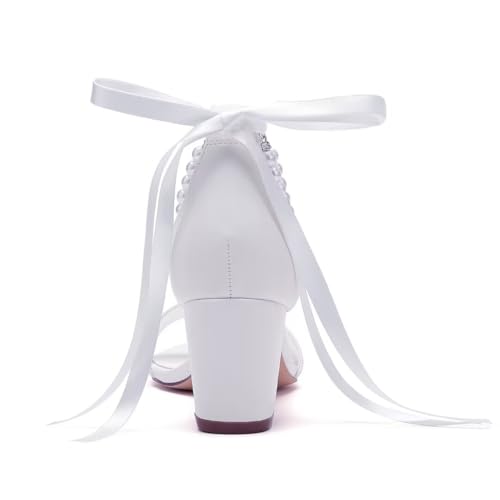 Image of Pearl Wedding Shoes Open Toe Block Heel Wedding Sandals Chunky Heel Bridal Shoes