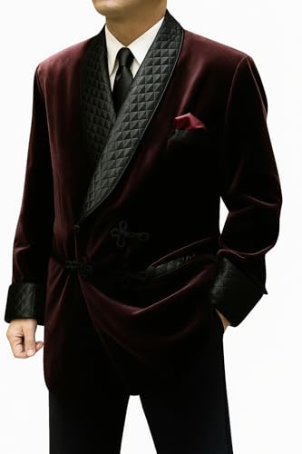 Men's Double Breasted Smoking Jackets Dinner Party Wear Smoking Jacket Burgundy Velvet Smoking Jackets2