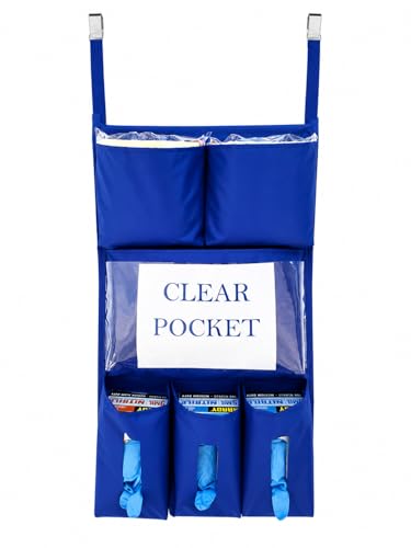 Image of It's Sew EZ Personal Protection Equipment PPE Isolation Door Caddy 6 Pockets NFPA-701 Fire Retardant Nylon Oxford Royal Blue