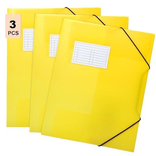 DoocliB Sammelmappe A4 3er Set Eckspannermappe aus Kunststoff mit Gummizug - Stabile & Langlebige Plastik Mappe für Schule Kinder (Gelb 3 Stück)