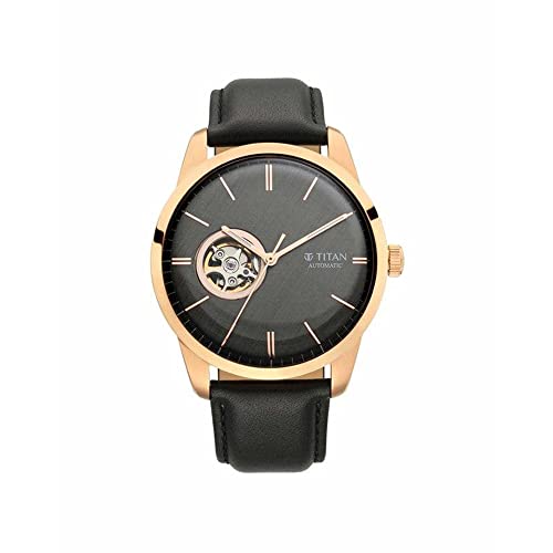 Titan Mens Analog Black Dial Black Band Leather Watch - Image 2