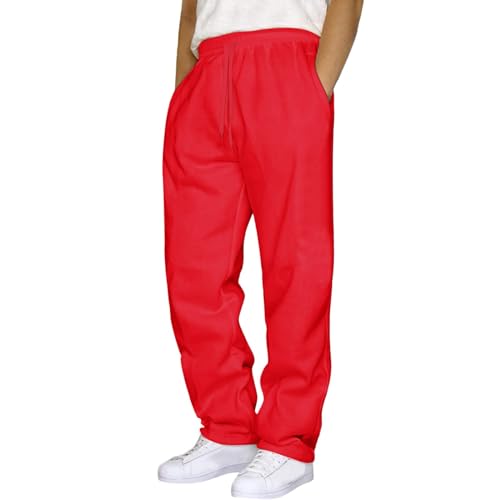Mens Fleece Cargo Sweatpants with Multiple Pockets Winter Warm Casual Pockets Solid Color Athletic Joggers for Comfort Fit