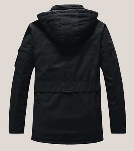 Image of L'MONTE Men's Imported Heavy-Duty Winter Jacket - 100% Cotton Coat with Fleece Lining, Detachable Hood & Multiple Pockets - Windproof, Warm, Stylish for Outdoor & Casual Winter Wear
