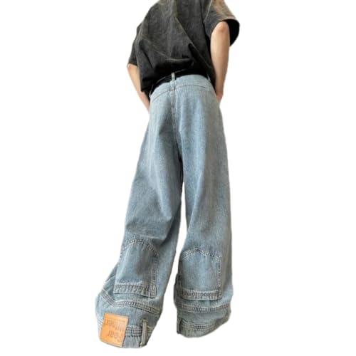 Unisex Y2K Women's High Waist Irregular Pocket Reverse Design Men's Hip Hop Street Loose Straight Leg Jeans
