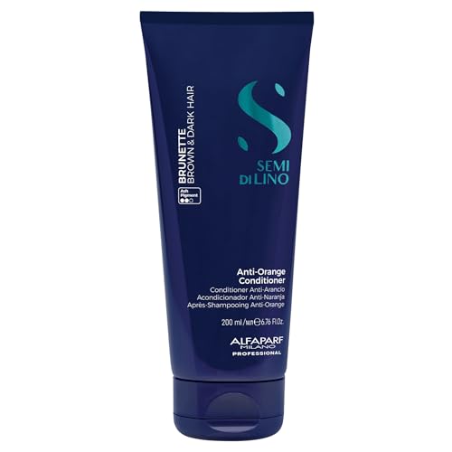 Alfaparf Milano Semi di Lino Brunette Anti-Orange Conditioner - Blue Light Shield Technology - Detangles and Neutralizes Orange Tones - 6.7 oz