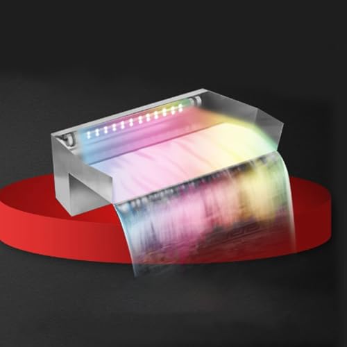 Waterfall Pool Fountain,Pond Waterfall Cascade,304 Stainless Steel Waterfall Spillway Blade with 7 Colors LED Light and Remote Control,Stream Kits for Outdoor Garden Pool Water Features(60cm/23.6in)