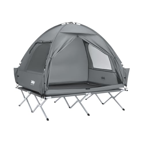 SoBuy Feldbett mit Zelt 2 Personen 4in1 Zelt auf Stelzen mit Rolltasche Wasserdichtes Campingbett Outdoor Campingliege Familienzelt ohne Matratze Angelzelt 193x188x145cm bis 180 kg OGS32-II-L-HG