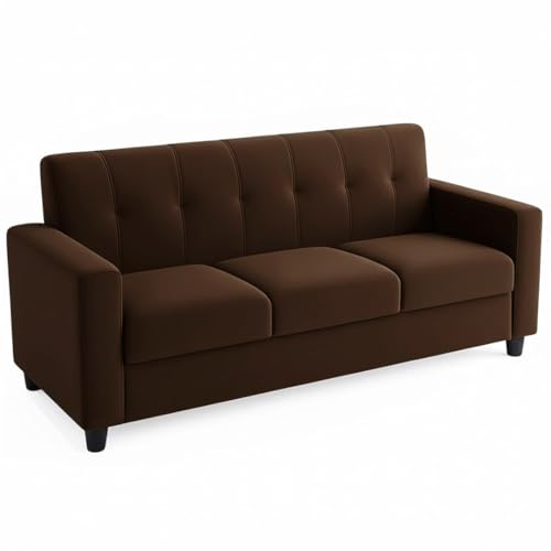 Image of FURNY Homeoy 5 Seater Fabric 3+2 Sofa Set (Dark Brown) Premium Velvet Finish | Durable Comfort | Ideal for Living Room