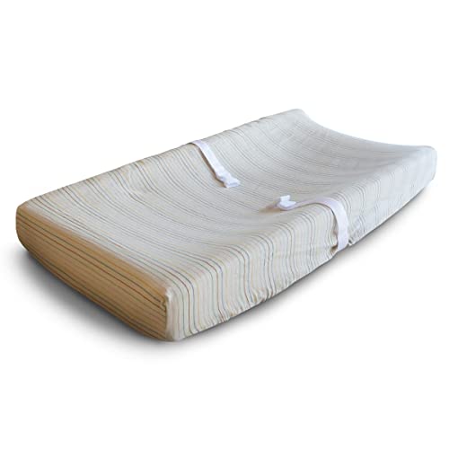 Image of mushie Extra Soft Muslin Fitted Changing Pad Cover (Retro Stripe)
