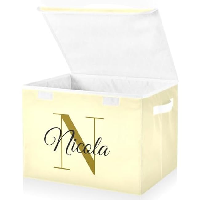 RunningBear Custom Light Yellow Large Storage Bins with Lid Personalized Collapsible Household Basket Boxes for Home Office Dorm Shelf