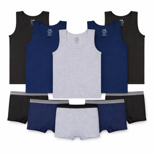 SAMILY Unterhemden Jungen Boxershorts 10er Set Unterwäsche Baumwolle Tanktops Unterhosen Basic Schwarz Blau Grau 110 116