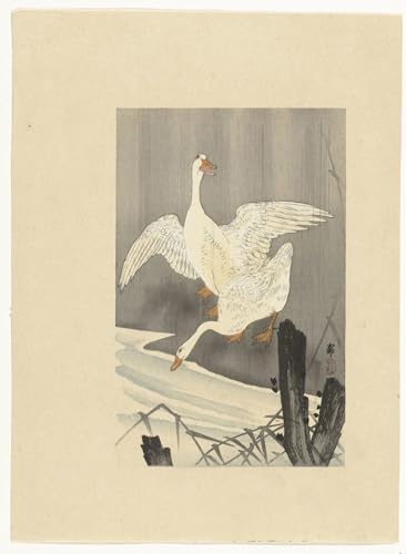 Toile Hirondelles et glycines Ohara Koson poster deco mural 60x90