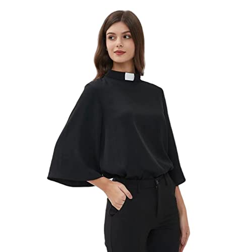 Blessi Clergy Shirt For Women Tab Collar Flared Sleeve Plus Blouse Black… (As1, Alpha, M, Regular, Regular, Black) #TOP5