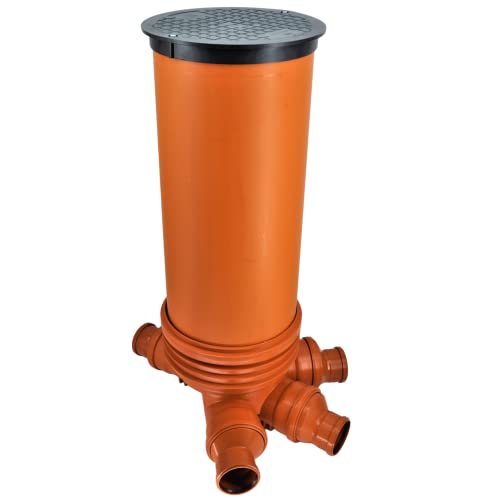 Megaastore KG Schacht DN400/DN110 - Komplett SET - KG Rohr - Kanal Entwässerung - 4 Reduktionen DN160/110 - Deckel