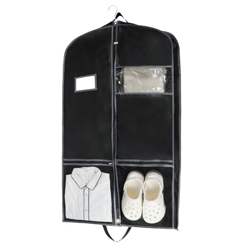 43 inch Long Travel Garment Bag with Zipper Pocket for Closet Storage Hanging Clothes Storage Cover for Shirts Coats Dresses Wedding Dress Black 1 pack