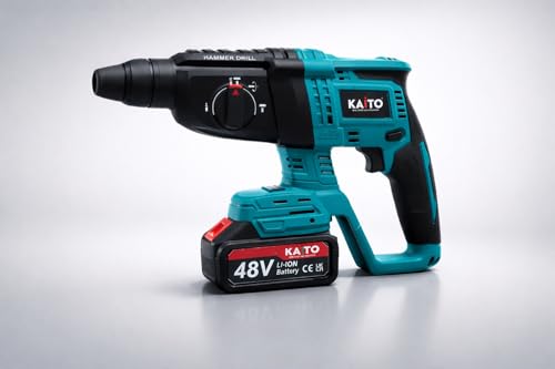 Image of KAITO 26mm Cordless Rotary Hammer Drill | 48V Li-ion 5.0Ah Battery | 2000 RPM | 128Nm Torque | Reversible Hammer Drill with Chiseling Mode | Heavy Duty Concrete, Wood & Metal Drilling Tool Kit