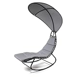 Heavy Duty Textoline Hammock Sun Lounger with Canopy | Garden Outdoor Patio Sun Loungers | Folding Reclining Patio Chairs (Grey Lounger)