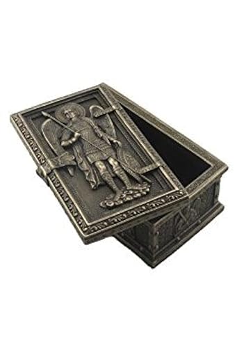 US Religious Gifts Archangel Saint St Michael Cold Cast Bronze Rosary Relic or Keepsake Case Framed Trinket Box