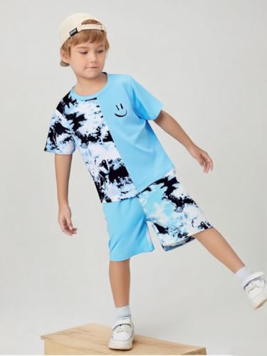 Image of Kid Toddler Baby Boys Clothes Tie-dye Palm Leaf Top 2Pcs Summer Shorts Set